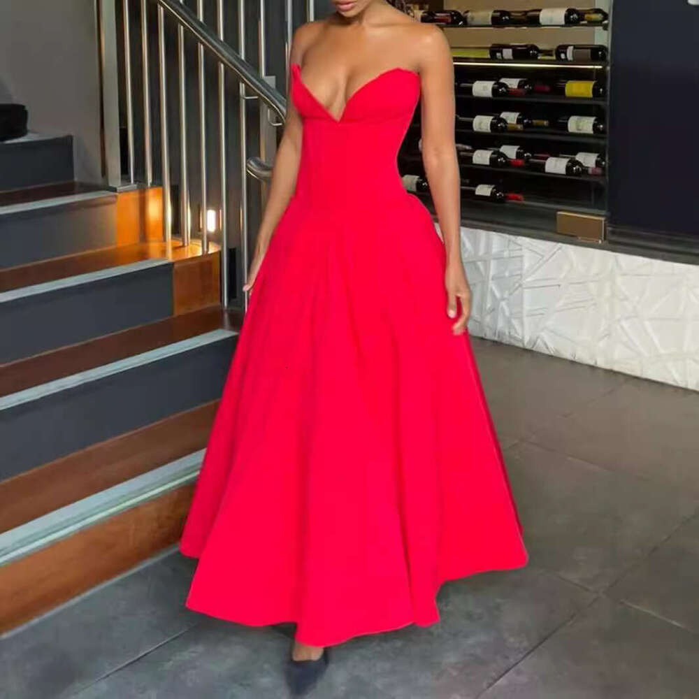White Dress Maxi Dress New Women's Sexy Strapless, Backless, Fishbone Waist Tied Black Long Dress, Formal Dress KQ