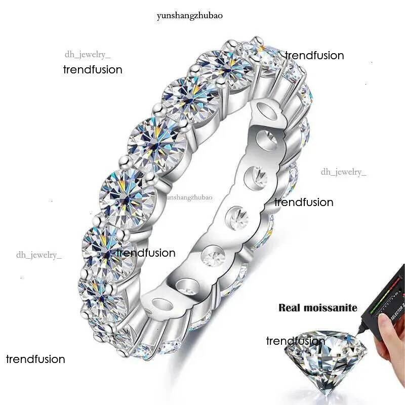Band 22 Ct Full Moissanite Row For Women Sterg Sier D White Gold Dia Rings Eternity Wedding Fine Jewelry