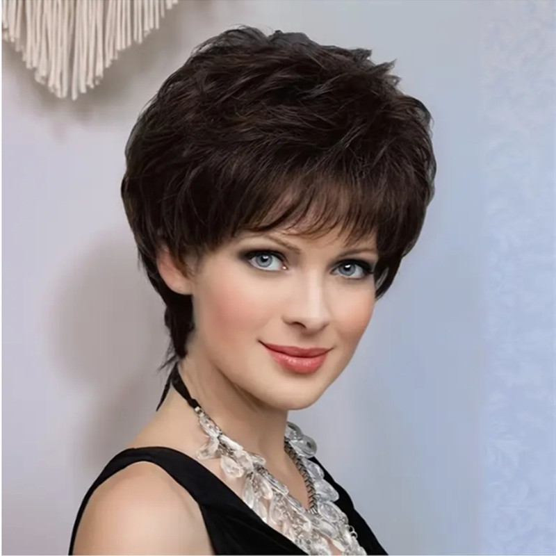 Thermal Fibre 4-Inch Stylish Pixie Bob Wig Natural Looking Short Browns with Layers