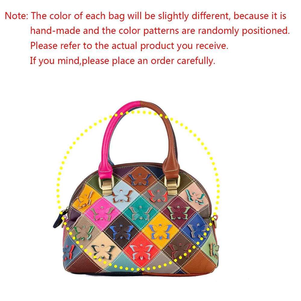 Genuine cowhide handmade colorful butterfly flower pattern shell casual trendy shoulder handbag women's bag