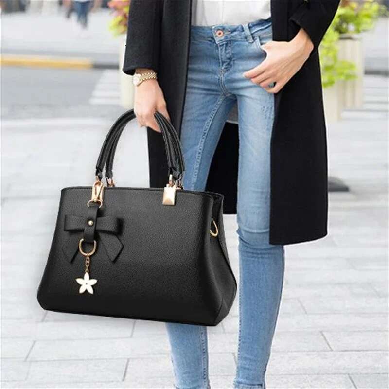 Yogodlns Elegant Women Messenger With Flower Pendant Office Ladies Totes Pure Handbag For Female Crossbody Shoulder Bags
