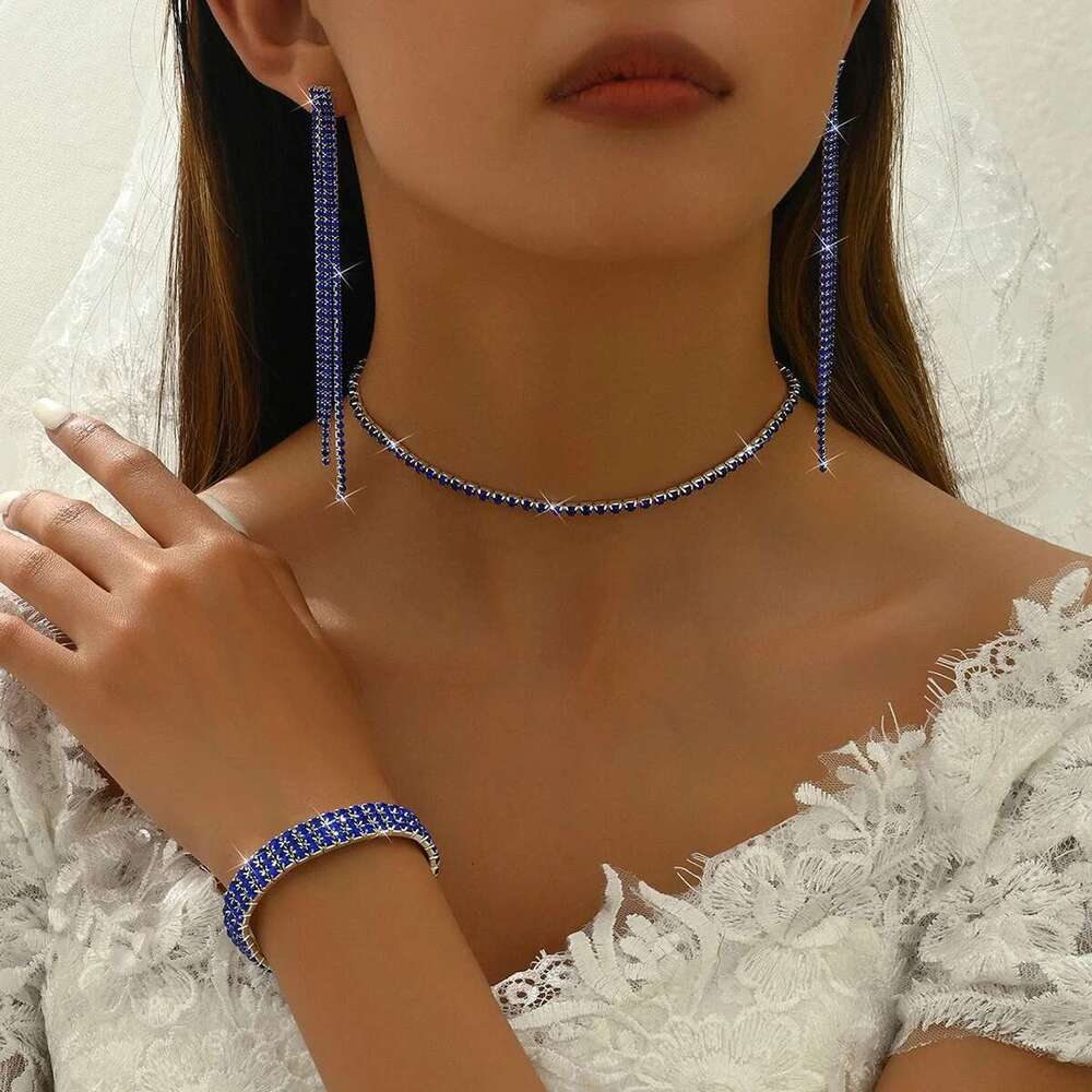 4Pc Women's Trendy Claw Chain Multi Row Tassel Earrings Necklace Bracelet Jewelry Set Wedding Banquet Party Holiday Gift