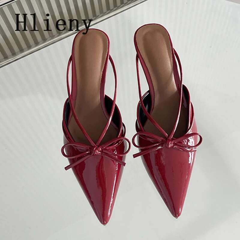 Hlieny Fashion Design Butterfly-Knot Pointed Toe Low Thin Heels Mules Slippers Women Pumps Shallow Slingback Sandal Female Shoes