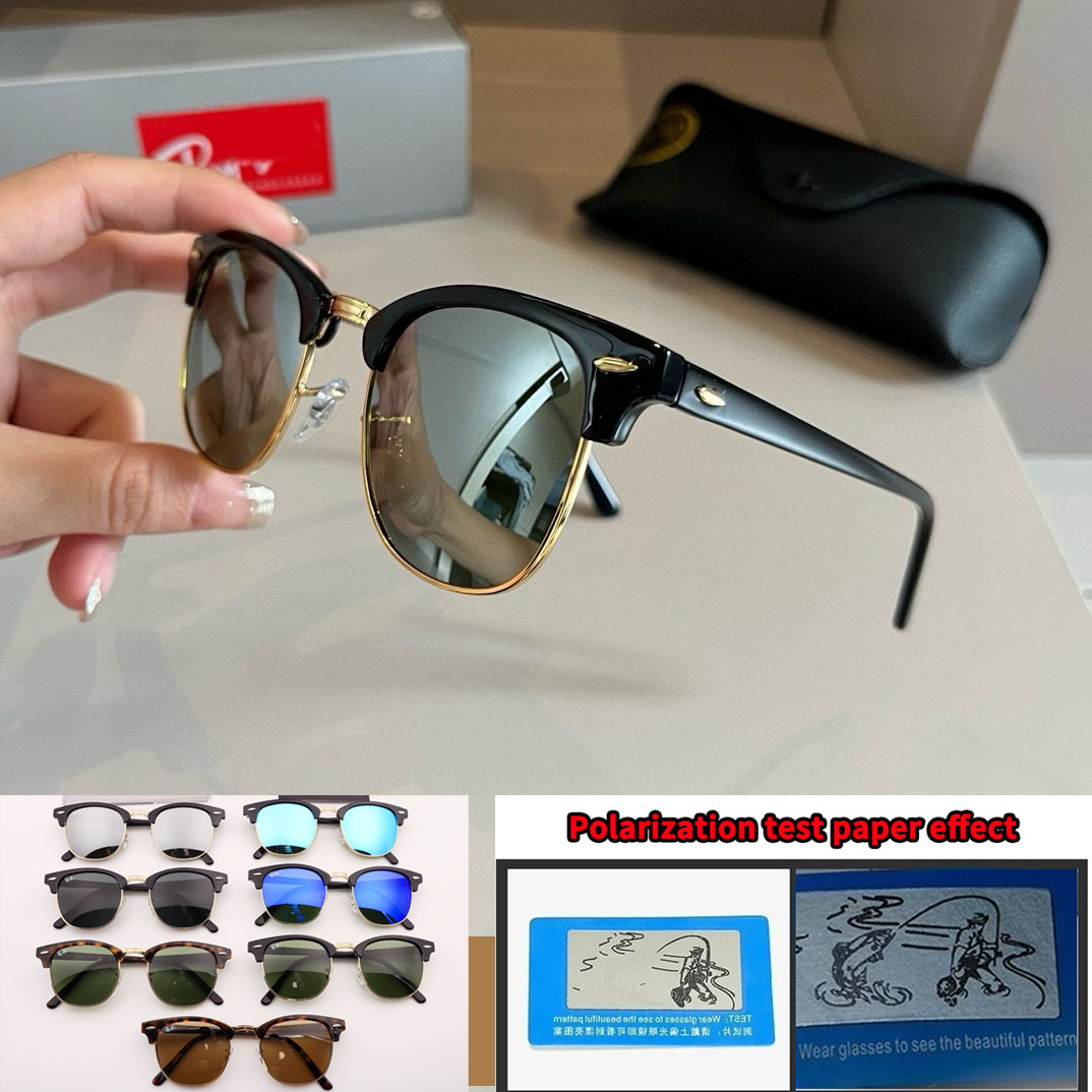 Top clubmasters sunglasses 3016 luxury designer green/blue/orange lens glasses 2025 summer outdoor fashion polarized/driving car sunglasses with box