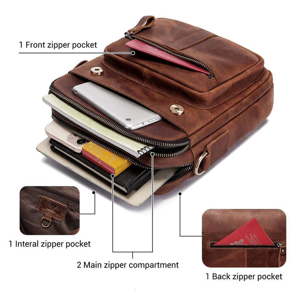 HUMERPAUL Genuine Leather Men's Shoulder Bag Work Business Messenger Bags Fashion Male Crossbody With Adjustable Straps