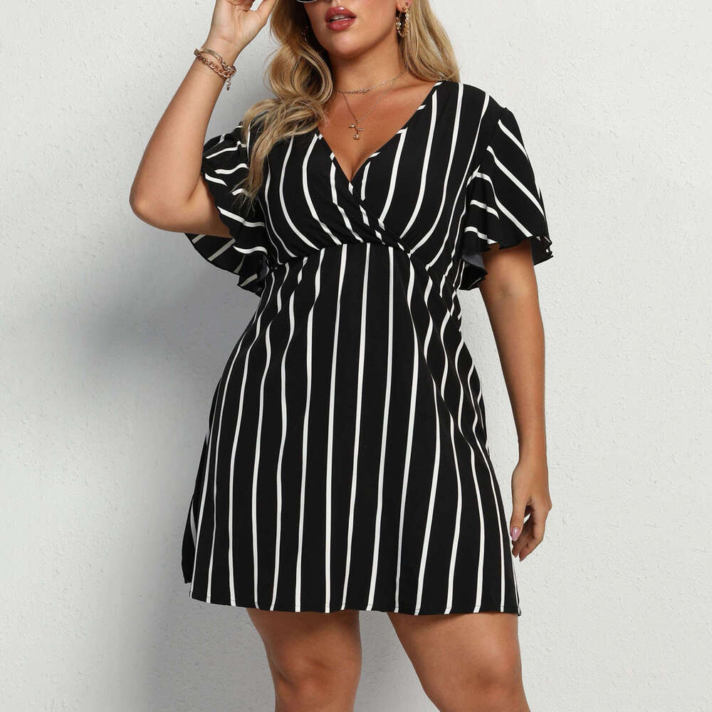 Plus Size Designer Dresses Womandress Womens Designer Clothing Robe Womens Oversized Striped V-neck Short Sleeved with A Loose Waist and Casual Bohemi