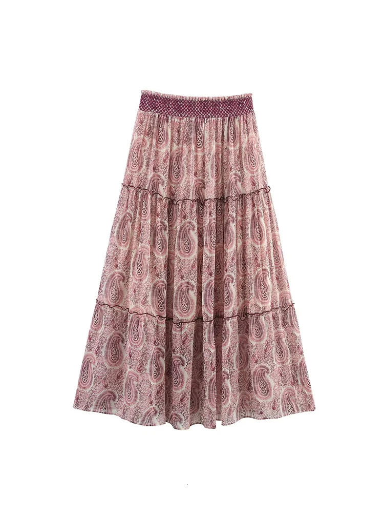 TFMLN Printed Skirts For Ladies Spring Summer Long Skirt Elegant Chic ALine Full Length Women Fashion Beach 250515