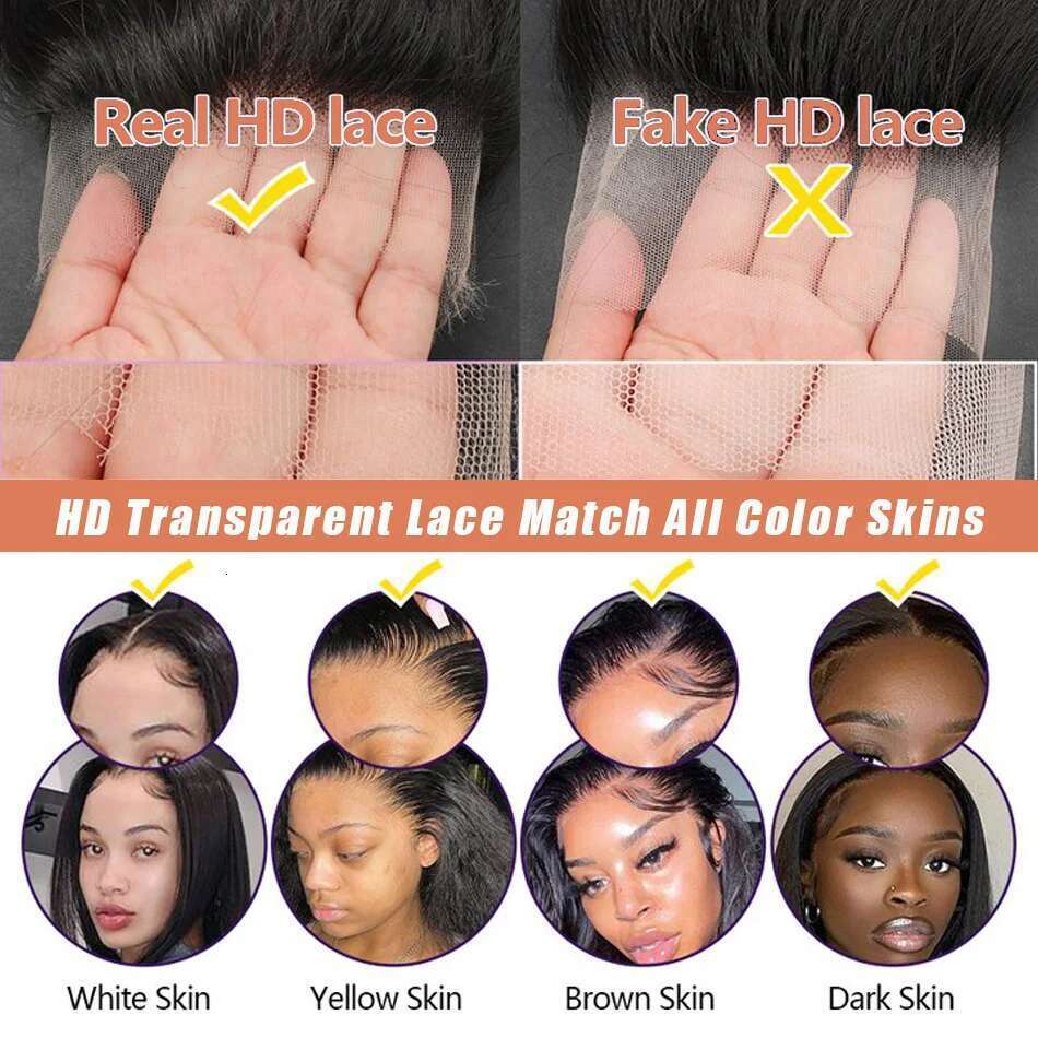 250 Density 13X4 13X6 HD Transparent Bone Straight 30 40 Inches Lace Front Human Hair Brazilian Frontal Wigs For Women