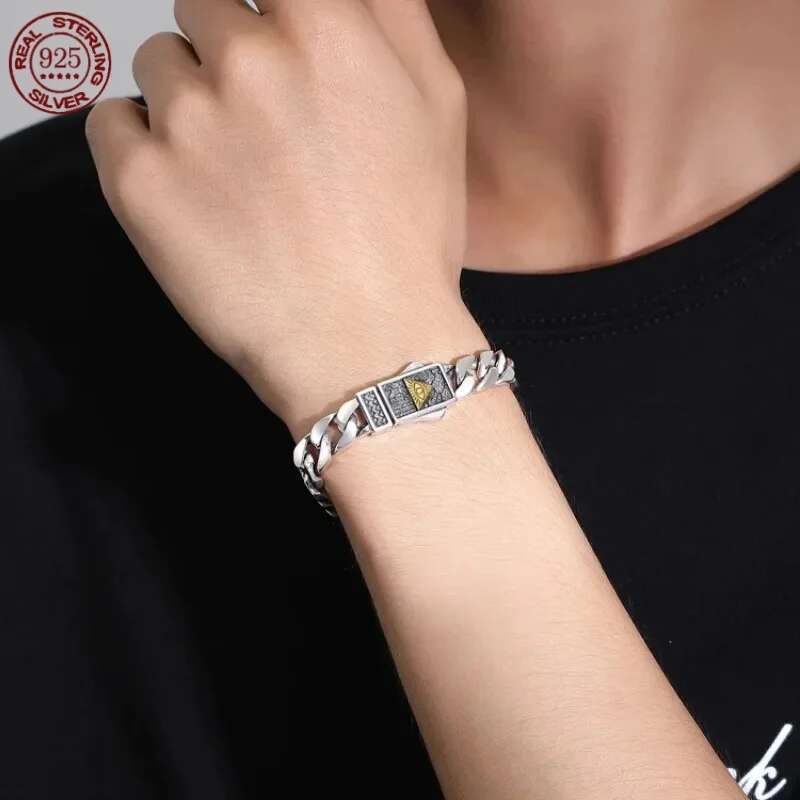 Sterling Sier Horus Eye Of God Cuban Bracelet Men's Hip Hop Simple Gift Fashion Jewelry Accessories