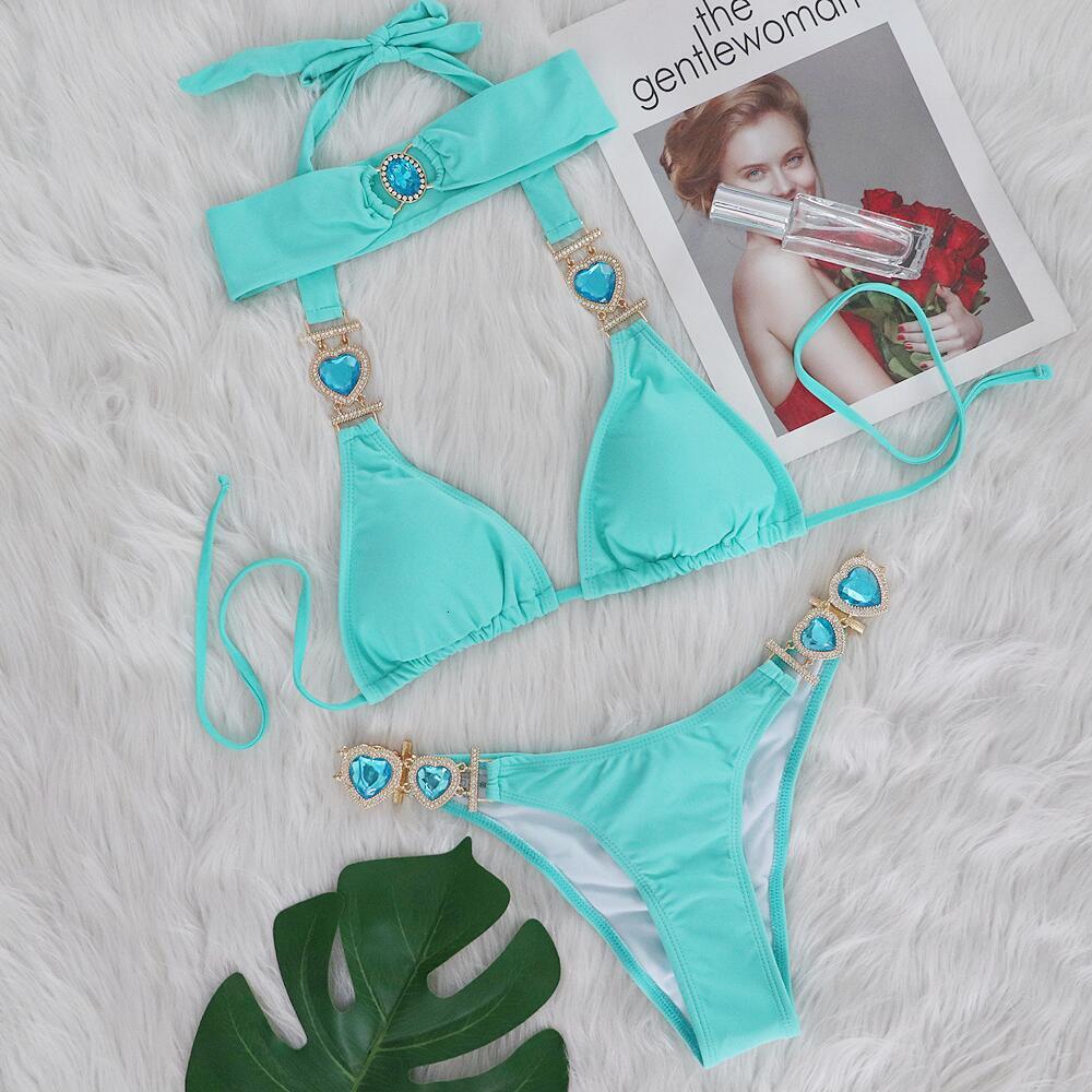 2025 Sexy Luxury Designer Swimsuit Heart-shaped Crystal Bright Diamond Red Bikini Women's Split Strap Metal Accessories Beachwear