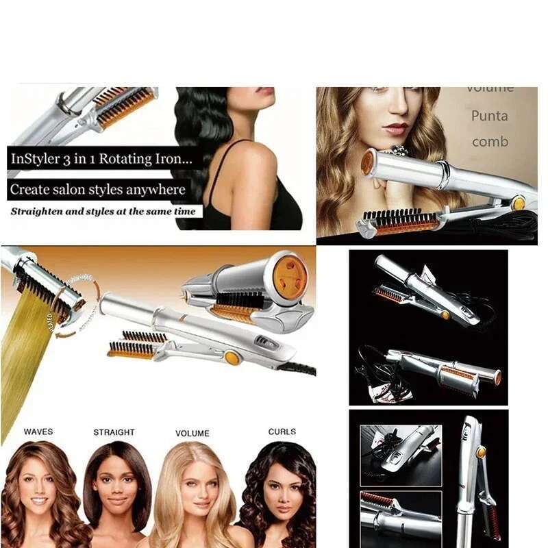 Rotating Curler Iron Wet And Dry Electric Hot Heating Comb Straightener For Wig Gradient Hair Straight Styler