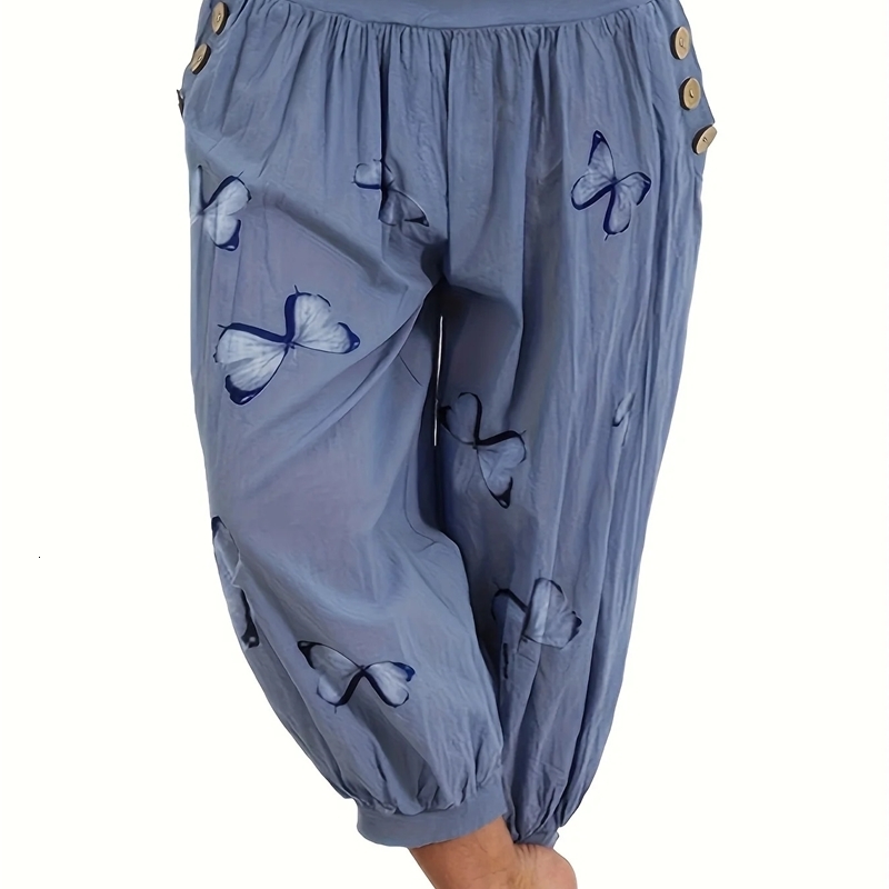 Womens plus size 1XL5XL casual and comfortable pants fashionable button pocket w250506
