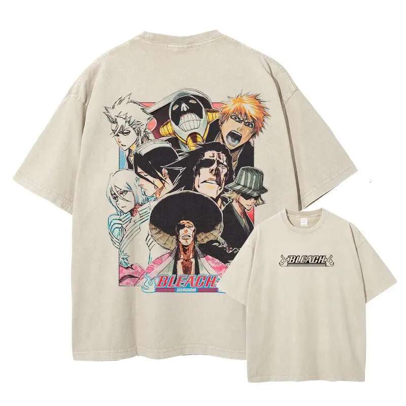 Grimmjow Aizen Ichigo T-shirt Anime Vintage Washed T Shirts Streetwear Rukia Kenpachi Manga Oversized Short Sleeve Tops Tees