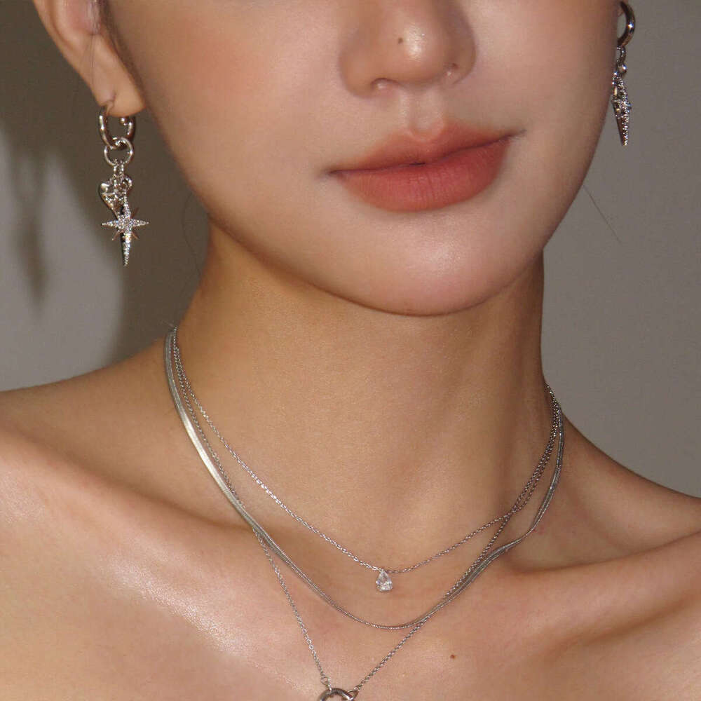 Boonee alus light high-end feeling octagonal star studded dia heart summer niche unique earrings