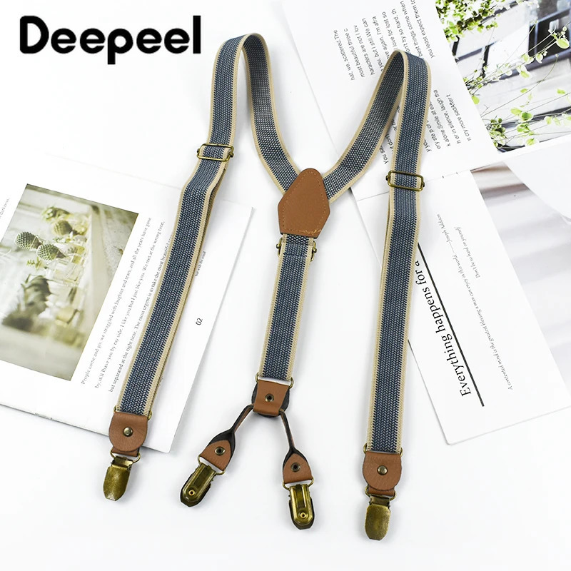 1Pc Deepeel 2/2.5*120cm Retro Mens Suspenders Unisex 4 Clips Y-Type Stripe Elastic Strap Braces Casual Accessory Male Jockstrap 250515