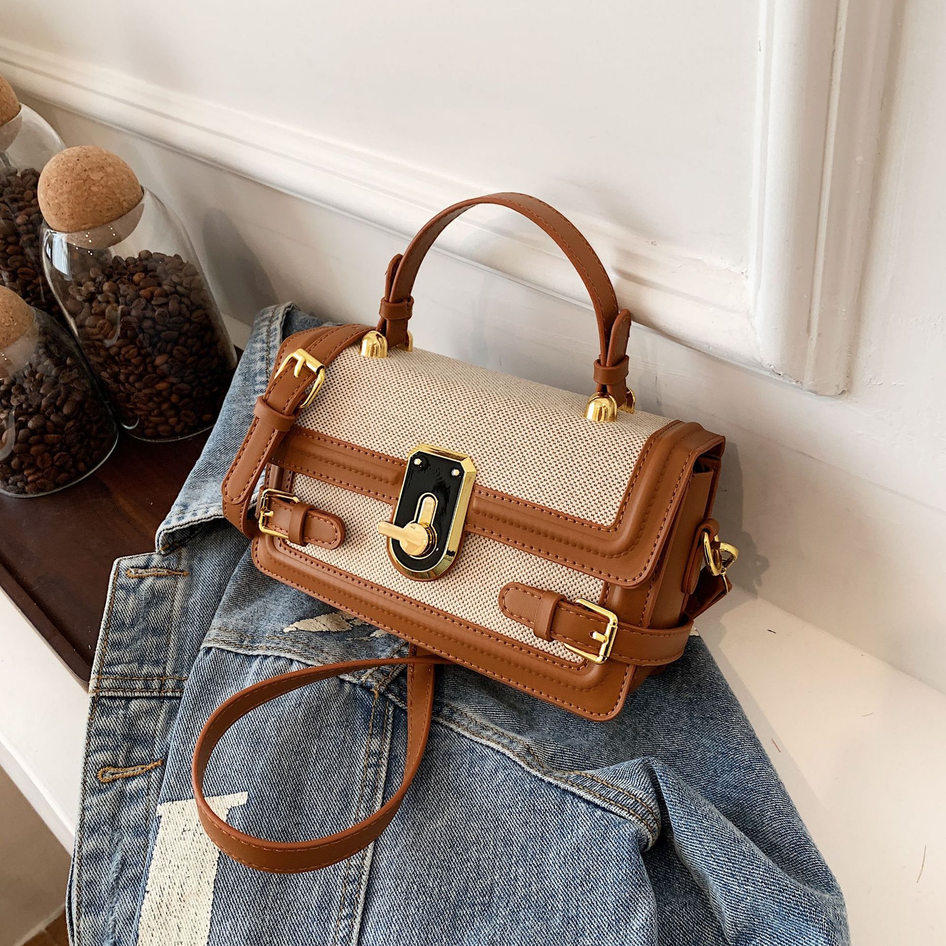 Best Selling Women's Crossbody Tote Bag - Vintage Color Block Design, Boho Chic Shoulder Purse with Free Shipping