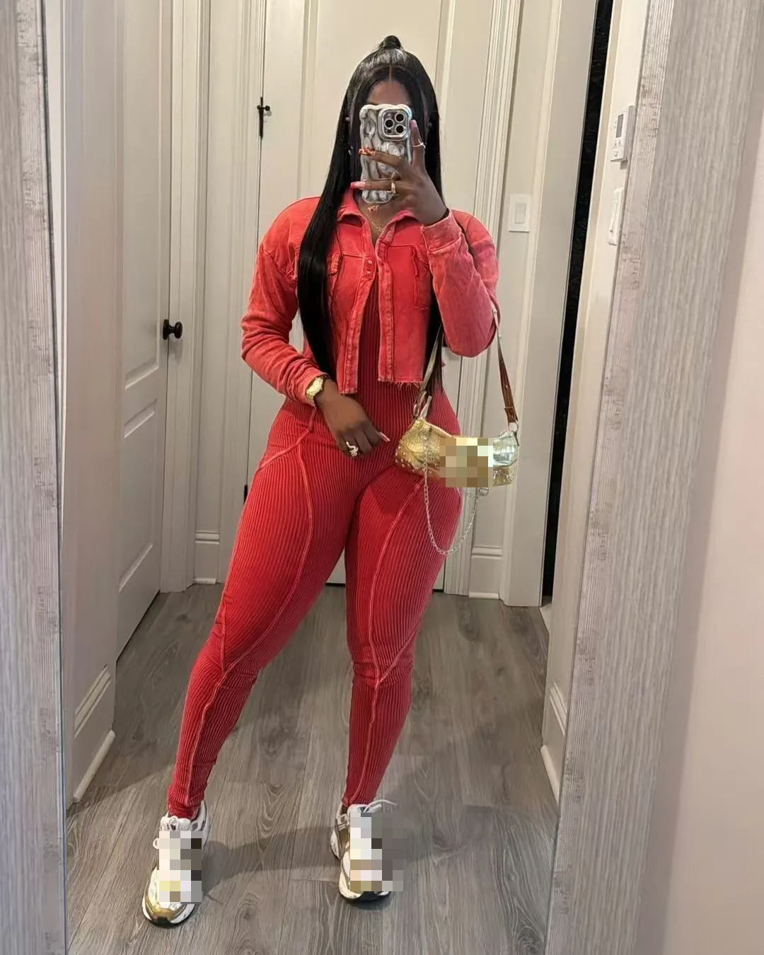 Fashion Two Piece Set Women Sexy Tights Jumpsuit Sets Full Sleeve Bomber Coat Vintage Casual Fitness Tracksuit