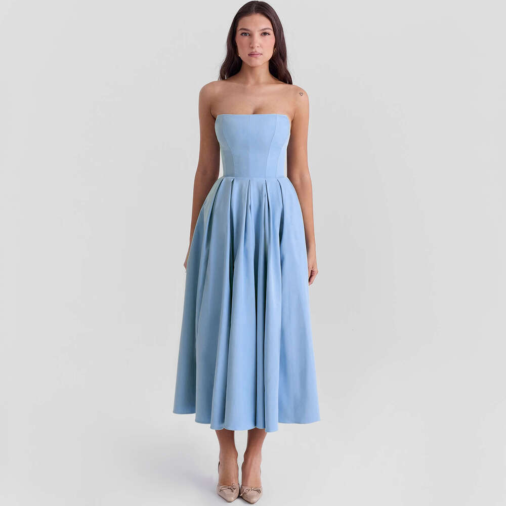 Sexy women's summer outfit, high-end fishbone strapless dress, pure desire style, spicy girl slim fit, backless mid length skirt