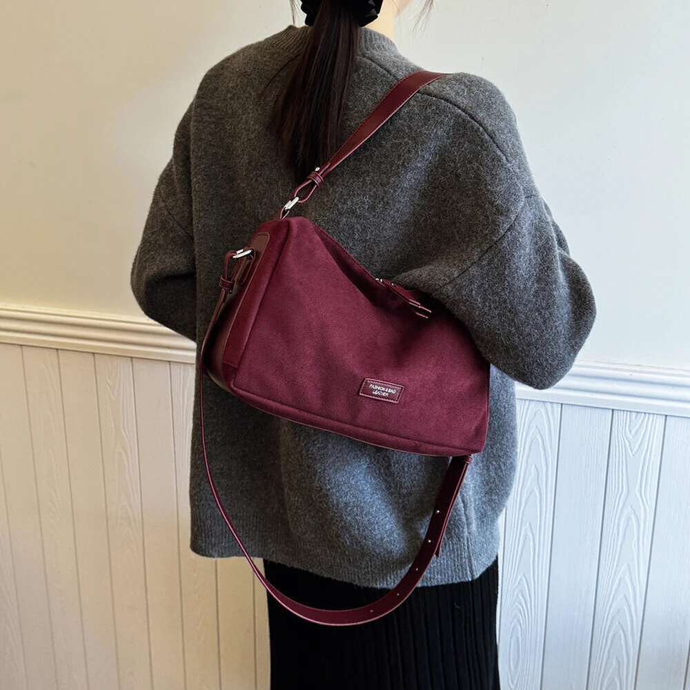 Faux Suede Shoulder Women Vintage Tote Handbag Adjustable Strap Crossbody Messenger Bags Trendy Satchel Hobo Commuter Bag