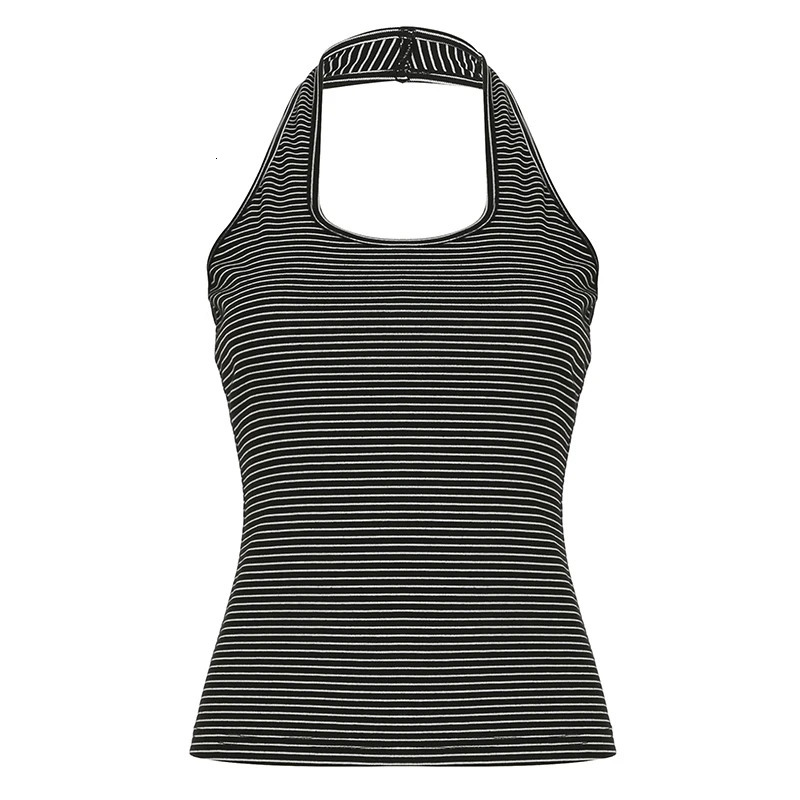 HEYounGIRL Korean Fashion Striped Halter Vest Basic Streetwear Backless Casual Sleeveless Tank Top Y2K Summer Fitted Camis Tops 250515