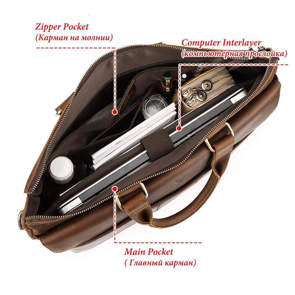 Men's Briefcase 16.5" Laptop Bags Work Business Handbags Genuine Leather Casual Male Travel Side Crossbody Shoulder Bag