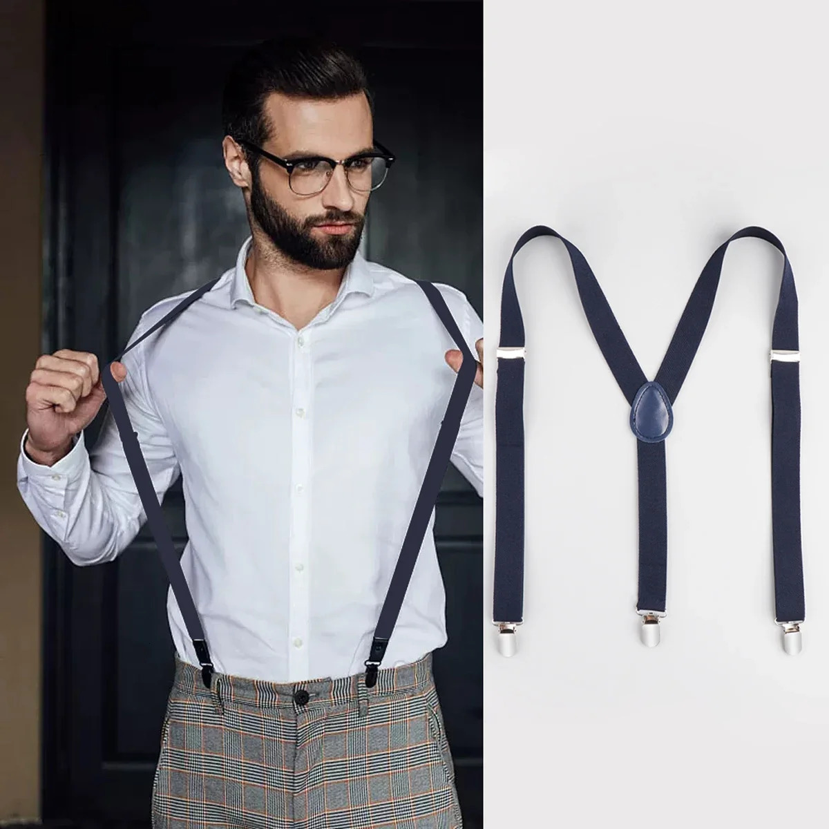 Suspenders for Men Set Adjustable 1 inch Wide Y Shape Wedding Suit Accessories Strong Metal Clips 250515