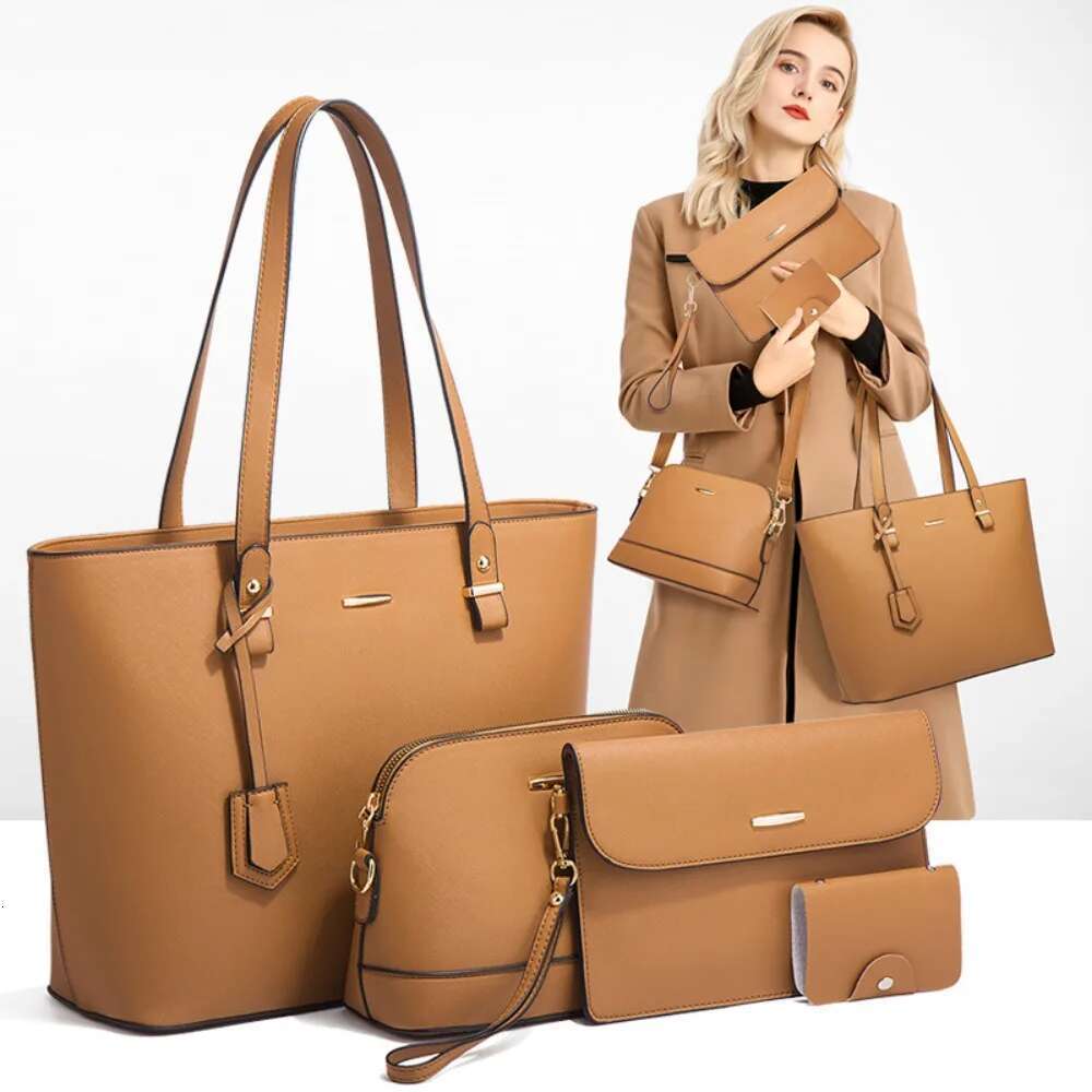 Trendy Women's Retro Handbag Simple Intellectual Shoulder Large Capacity Fashionable Four Piece Set Mother Bag
