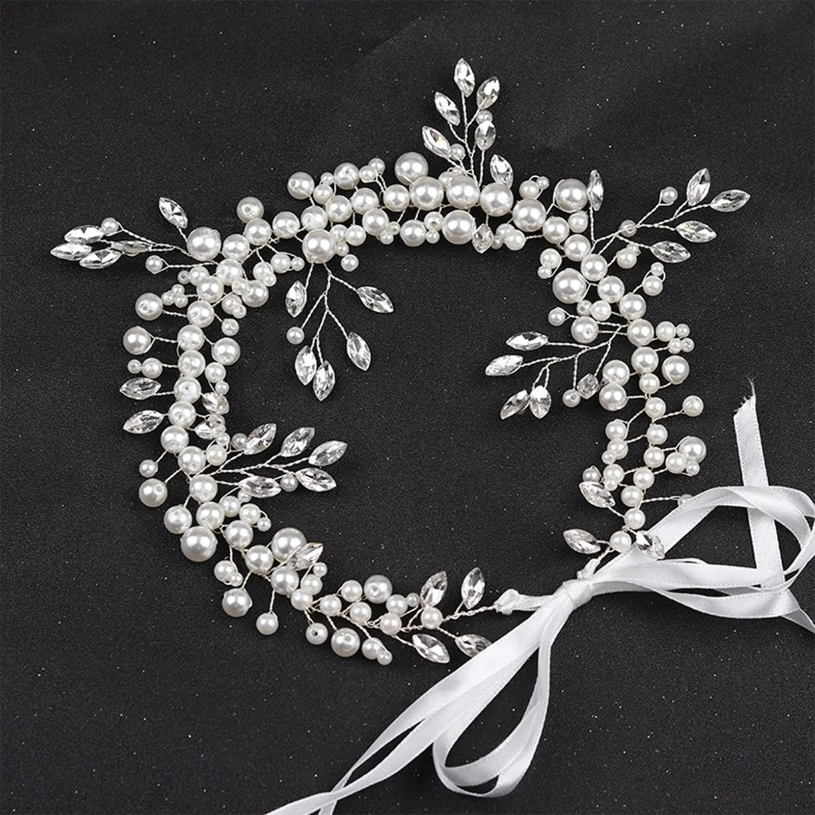Pearl Rhinestone White Flower Headband Women Wedding Hair Accessories For Women Bride Tiara Headband Hair Jewelry Hairband 250509