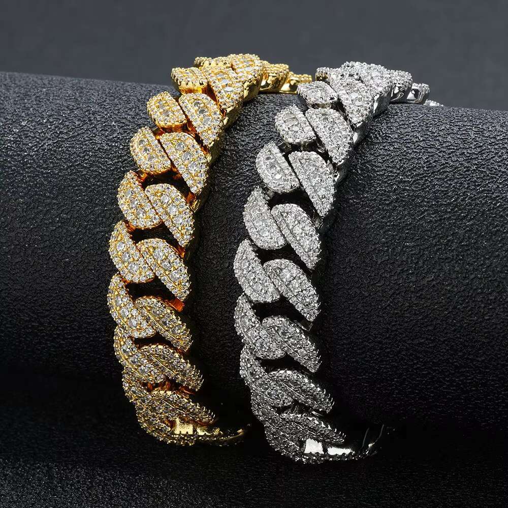 NUOYA 14MM Miami Cuban Link Chain Necklace Custom Iced Out Diamond Silver Plated Luxury Hip Hop Jewelry