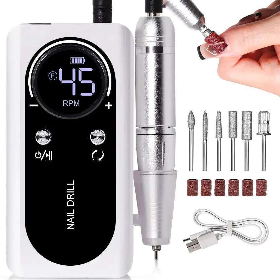 Professional 45000RPM Electric Portable Drill hine Rechargeable Low Noise Nail Sander File for Manicure Salon Tool