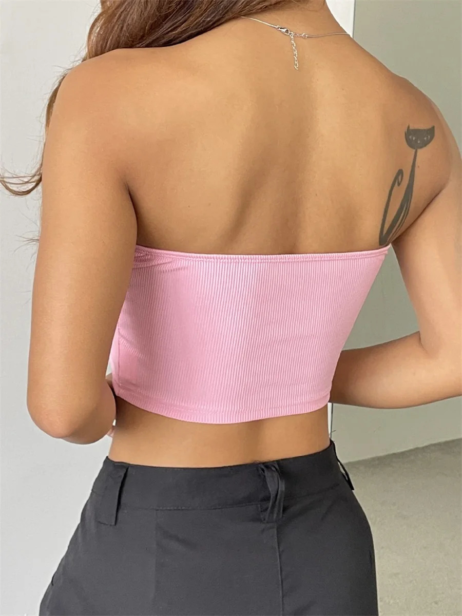 Sexy Off Shoulder Ruffle Crop Top Womens Sleeveless Tube for Beach Vacation or Night Out Clubwear Party 250515