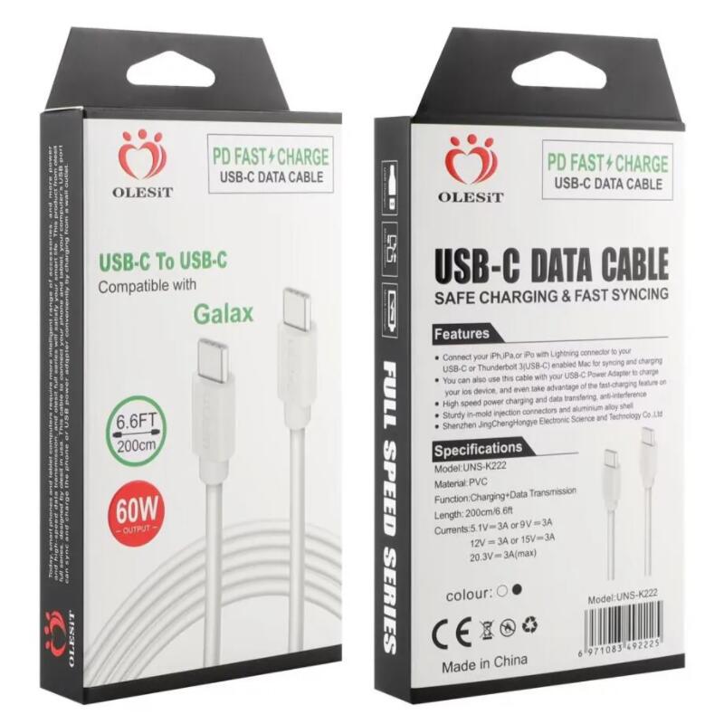 Olesit USB C Cable PD 27W 30W 60W Charger Cable Type C to Type C Fast Charging Cord For iPhone 16 15 14 13 Samsung Galaxy S24 S23 Huawei Xiaomi MackBook With Retail Packing