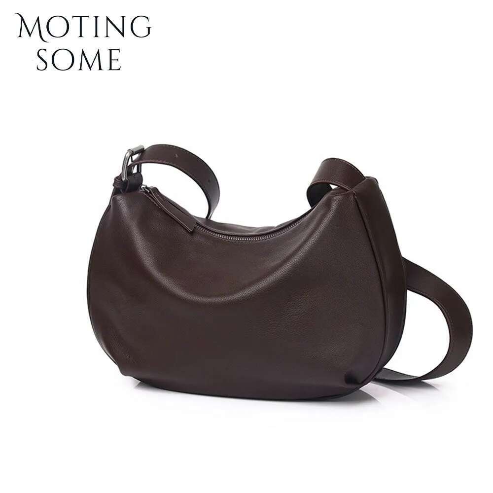 Motingsome Halfmoon Saddle Bag Woman Genuine Leather Handbag Fashion Underarm Satchel Designer Bags Lady Daily Purse 2024