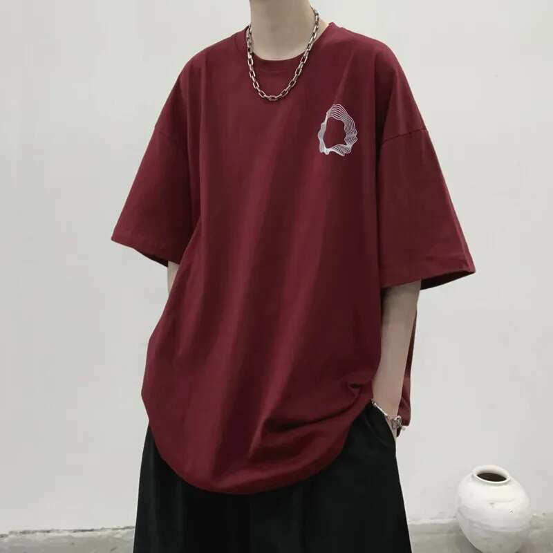 Summer Men Irregular Printed Short Sleeve T-shirt Loose Oversized T Shirt Fashion Round Neck Cotton Tees Y2k Tops