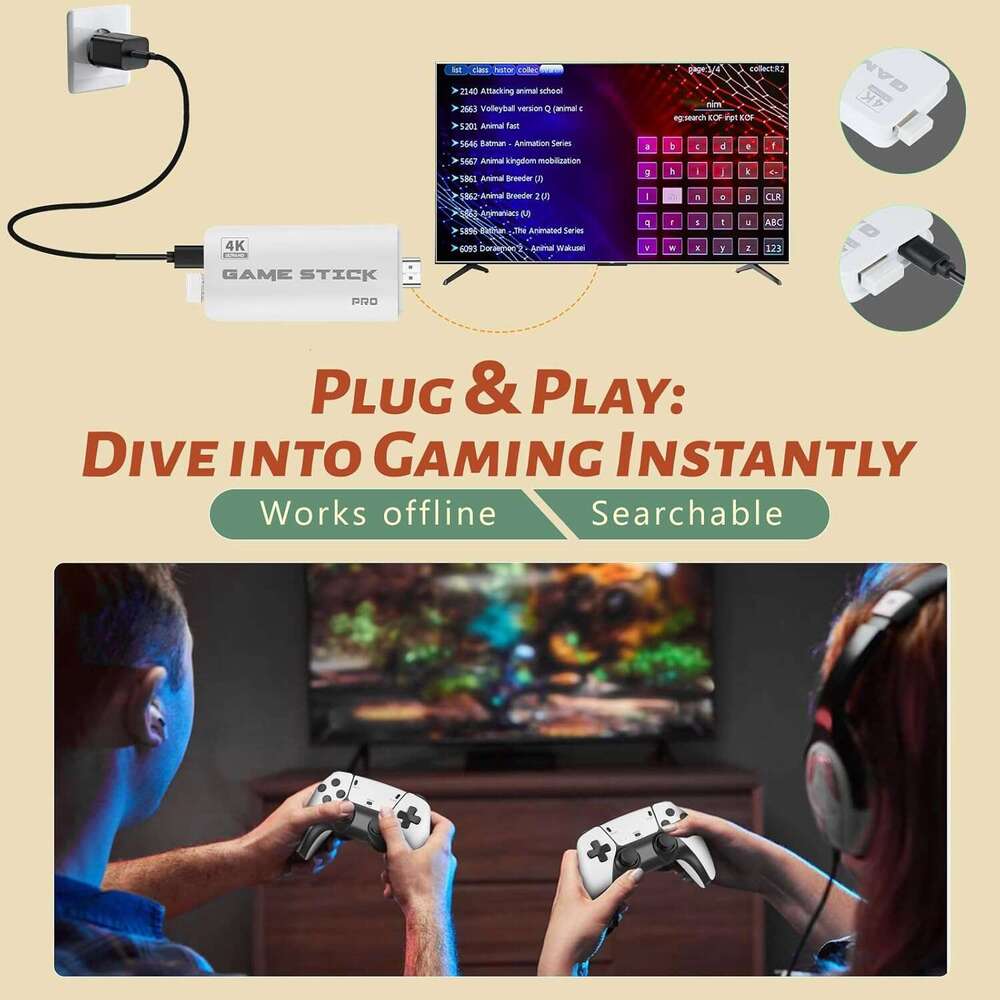 HRYYDS 2025 Retro Gaming Console Pro 4K HDMI 40,000+ Built-in Classic Video Games - Plug & Play Game Stick for TV with 2 Wireless Controllers | 23 Emu