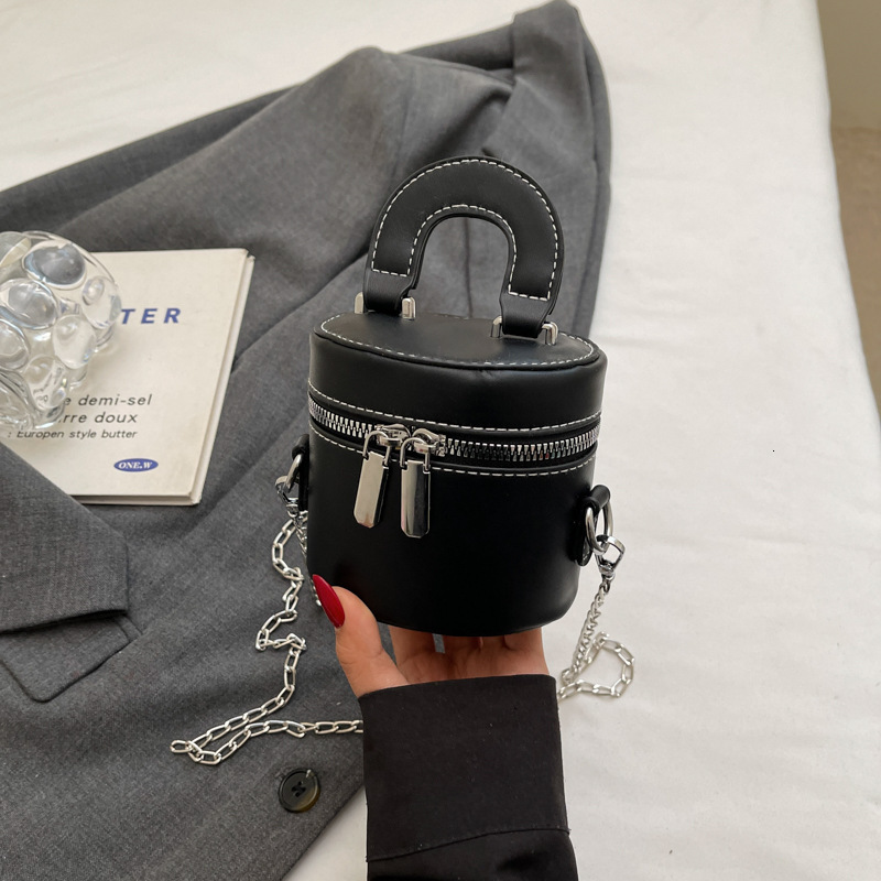 Korean Luxury Bag Version Double Zipper Fashionable Cylindrical Mini Chain Shoulder Crossbody New Free Delivery Designer Bag Women's Bag Simple A