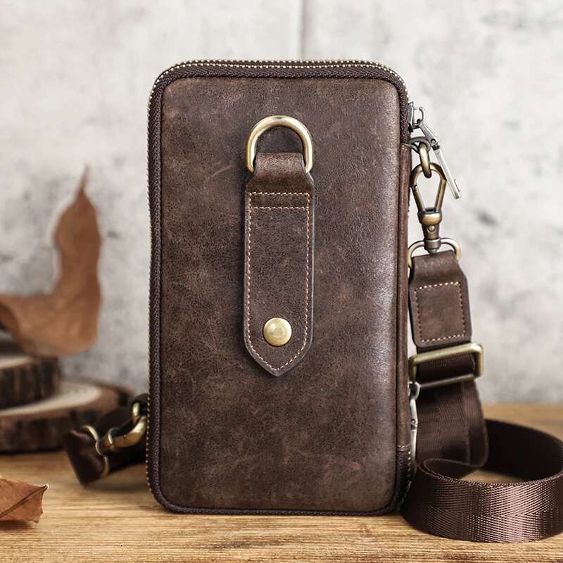 contacts mens crossbody genuine leather shoulder sling bag small messenger waist pack multifunctional long wallet for men