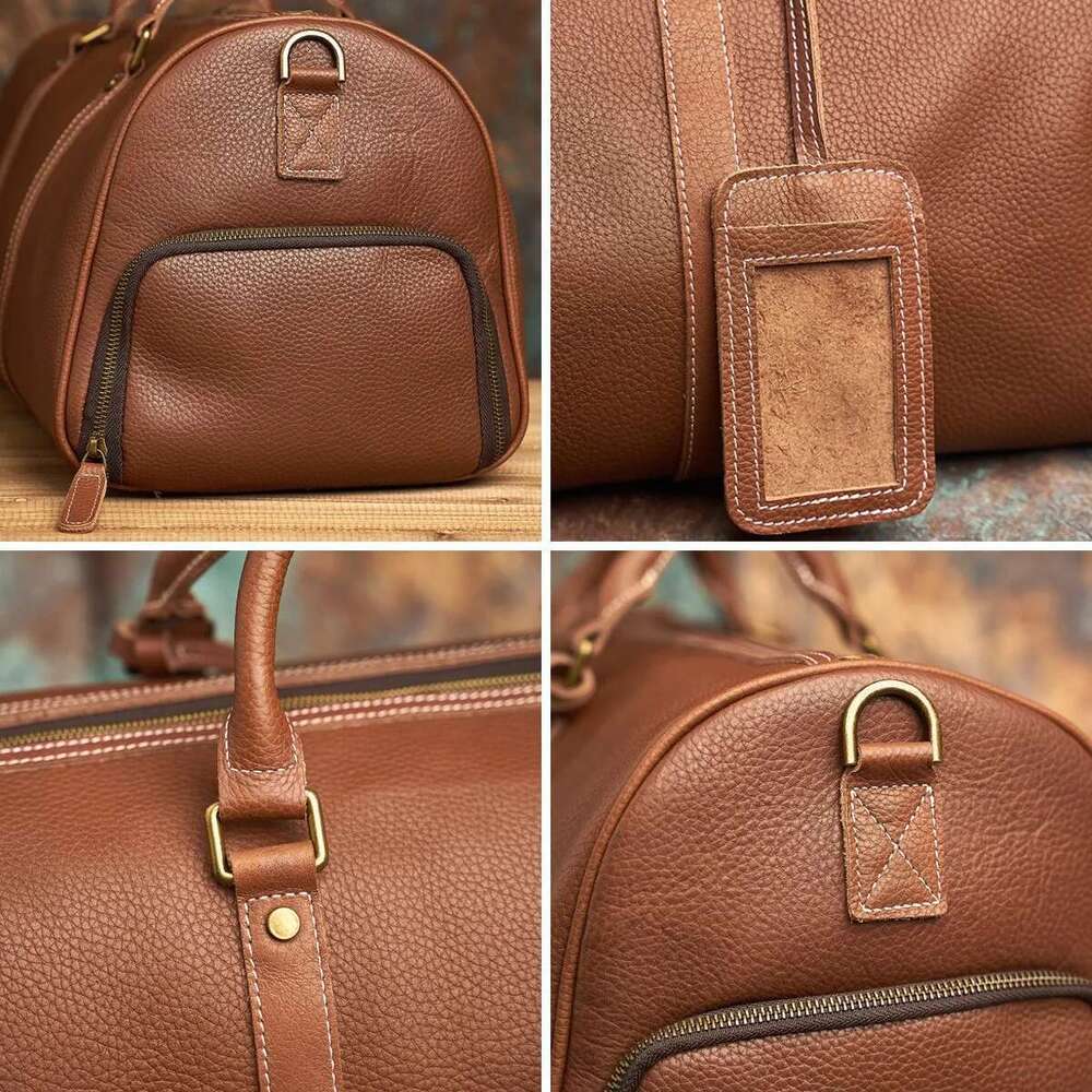 NASVA Leather Duffle Men's Travel Handbag Weekend For Men Business Messenger Shoulder Bag