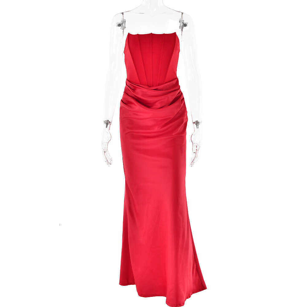 Instagram's new waistband strapless one line collar long sexy and spicy girl temperament, backless dress, summer