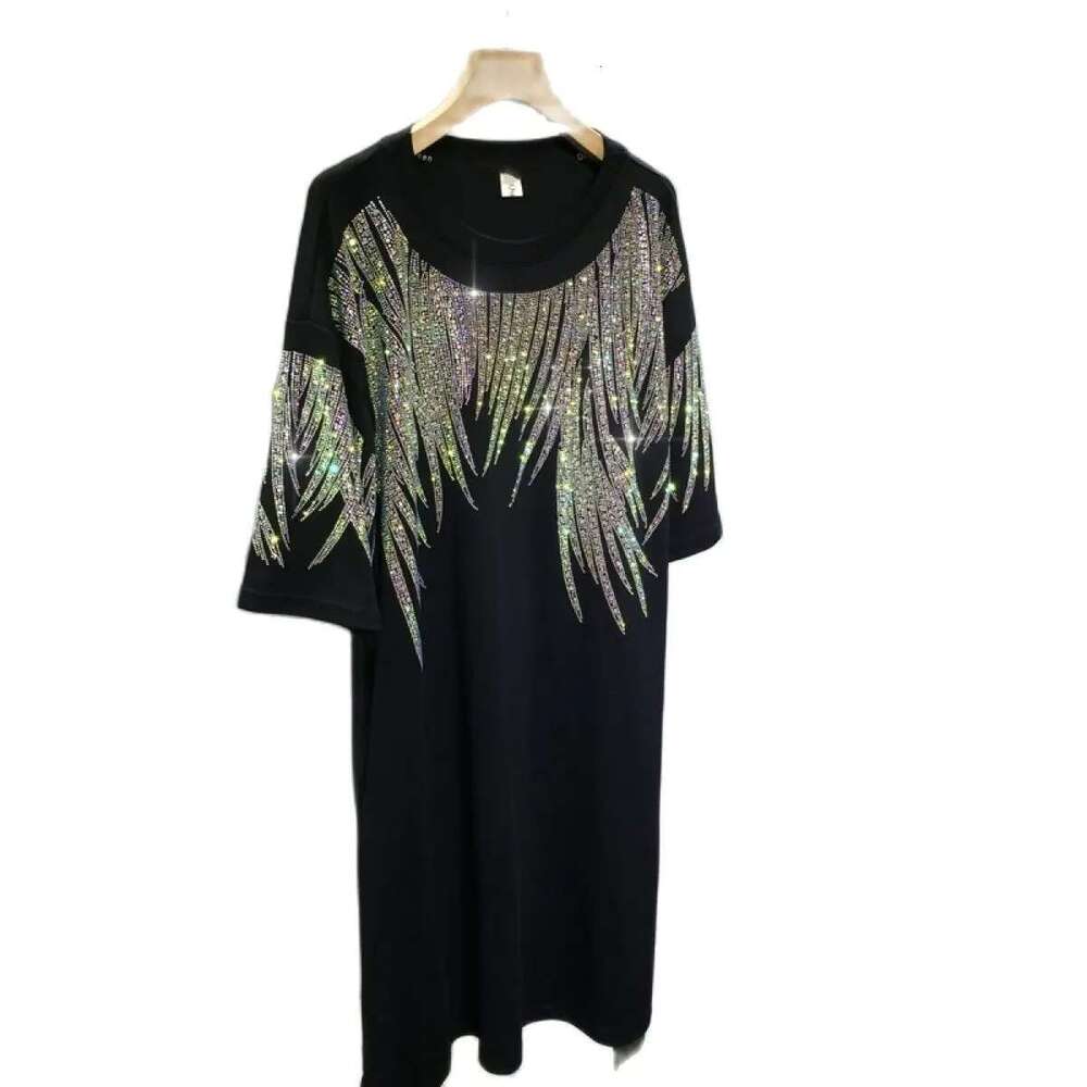 Shine Rhinestone Brand Dresses for Women Elegant Evening Party Short Sleeve Loose Fit Y2K Womens Plus Size Clothing