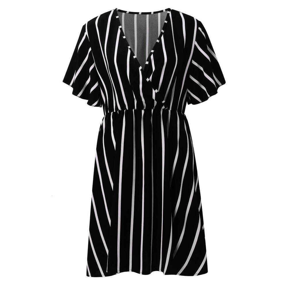 Plus Size Designer Dresses Womandress Womens Designer Clothing Robe Womens Oversized Striped V-neck Short Sleeved with A Loose Waist and Casual Bohemi