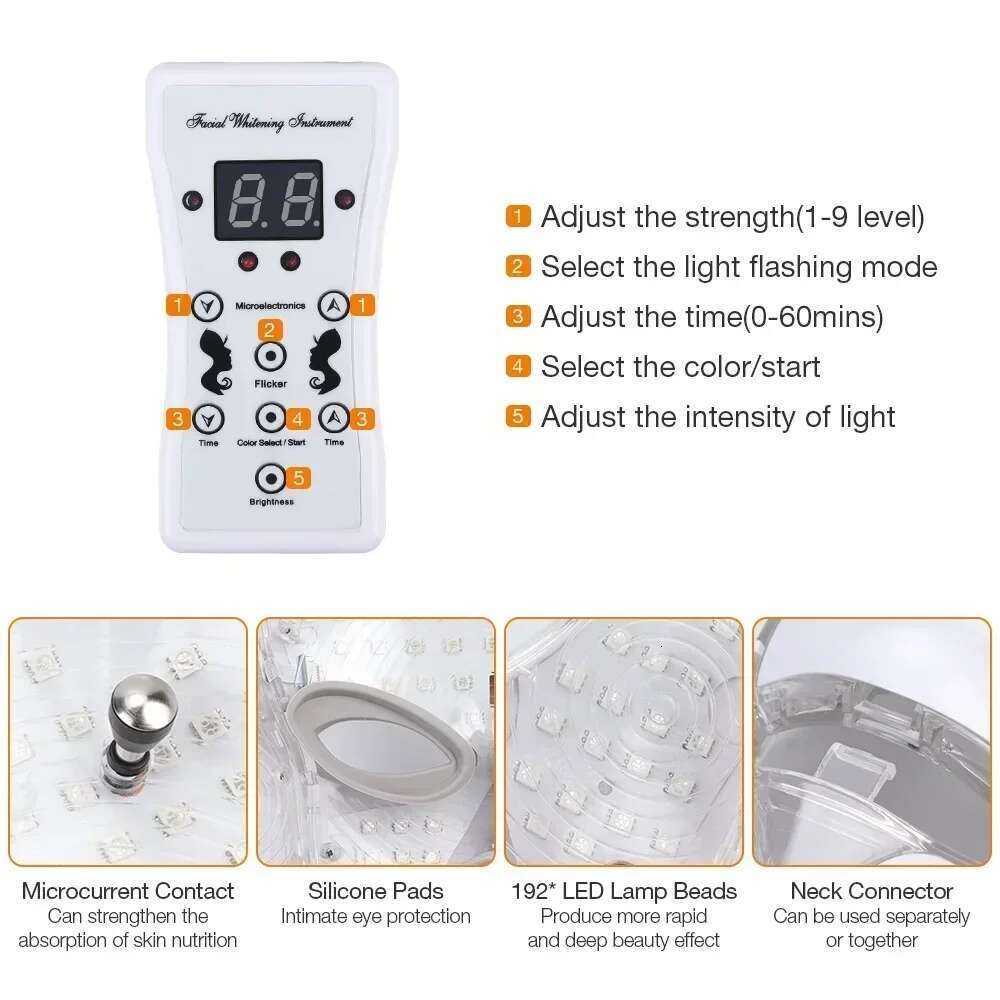 Foreverlily 7 Colors Light LED Facial Care Mask With Neck Skin Rejuvenation Treatment Beauty Anti Acne Therapy Whitening