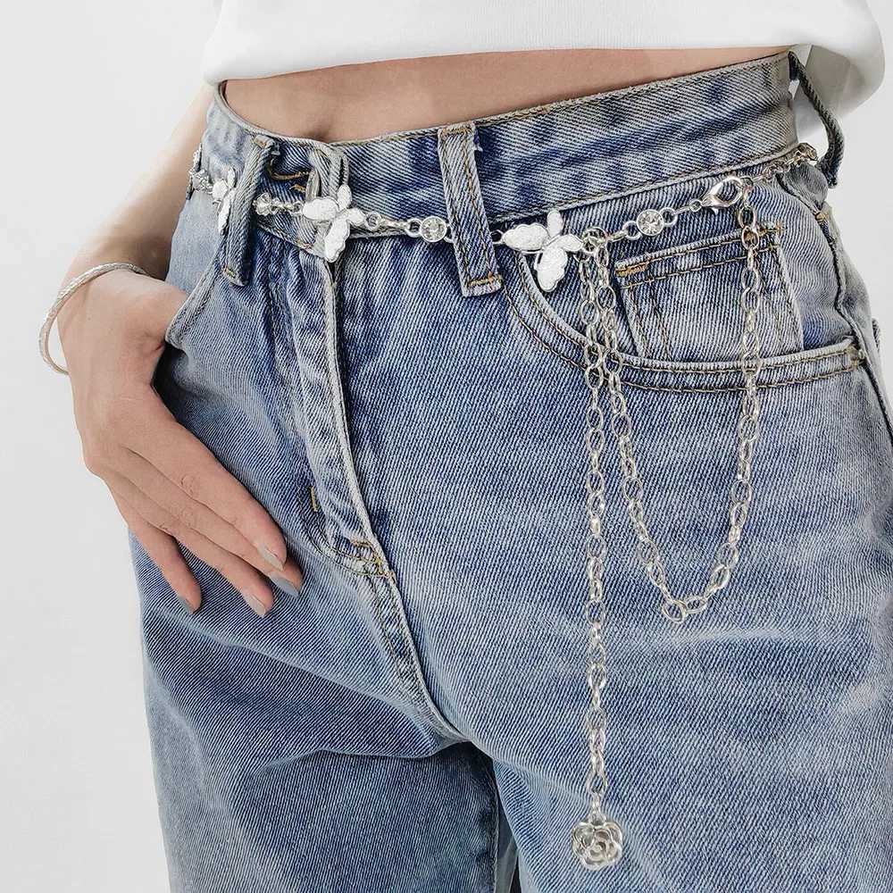 Fashionable Single-layer Retro Style Black And White Butterfly Waist Chain Womens Body Chain Jewelry Y250515