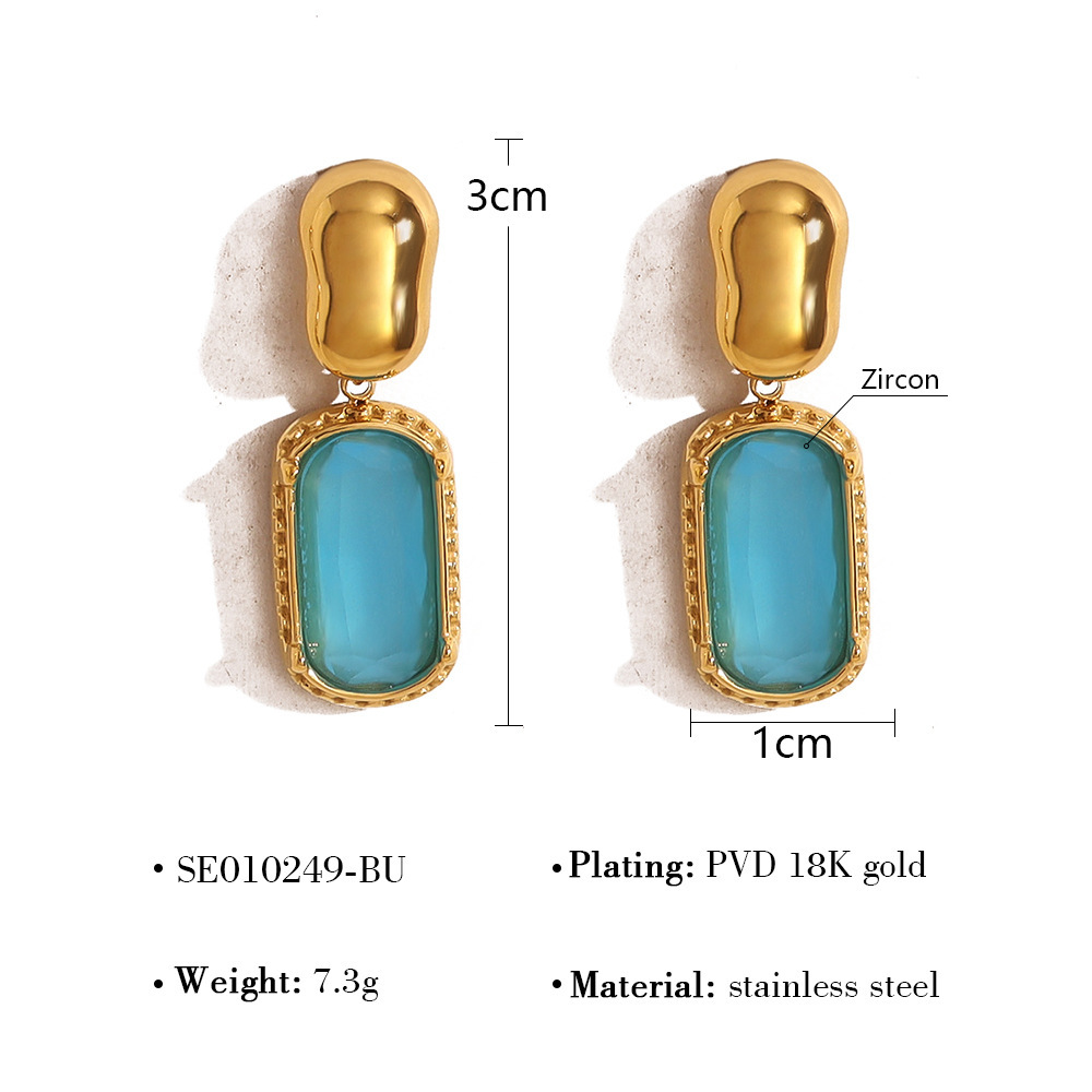 Gold Retro Color AAA Zircon Stainless Steel Earrings for Women Simple Geometric Fashion Pendant Earrings