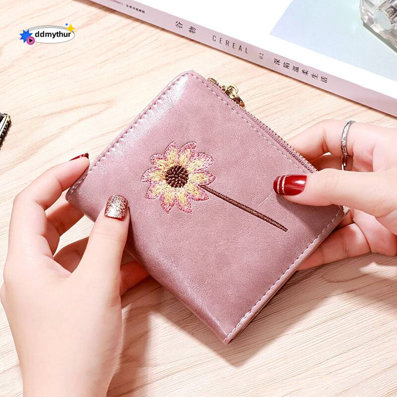 Women Purse Zipper Green Red Black Female Wallet PU Leather Card Holder Embroidery Ladies Money Bag ddmythur