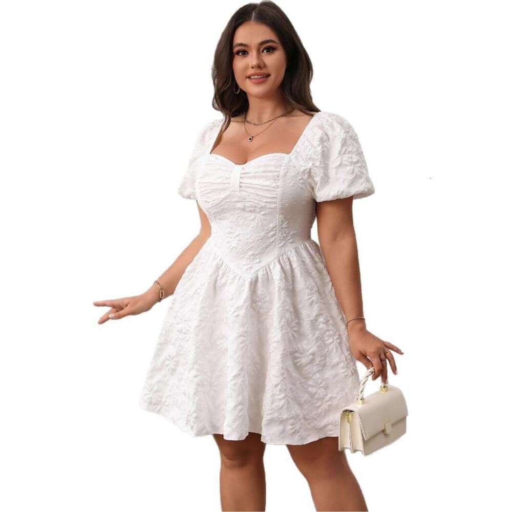 Plus Size Buttock Calf Dresses for Woman Elegant Skirt Partydress Skirt Bodysuit Floral Dress 2025 French Square Collar Dress Slimming and Fluffy Shor
