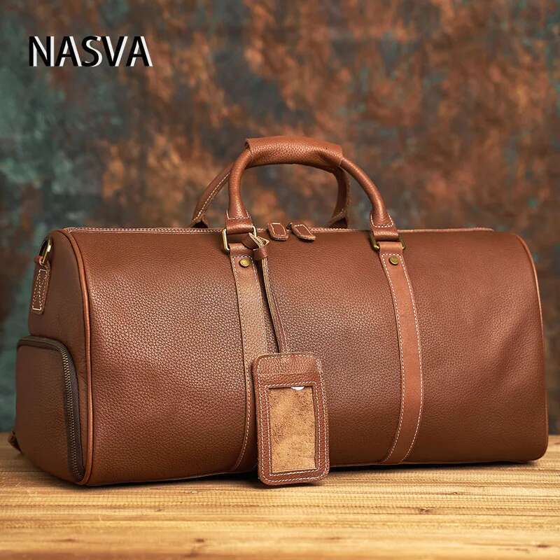 NASVA Leather Duffle Men's Travel Handbag Weekend For Men Business Messenger Shoulder Bag