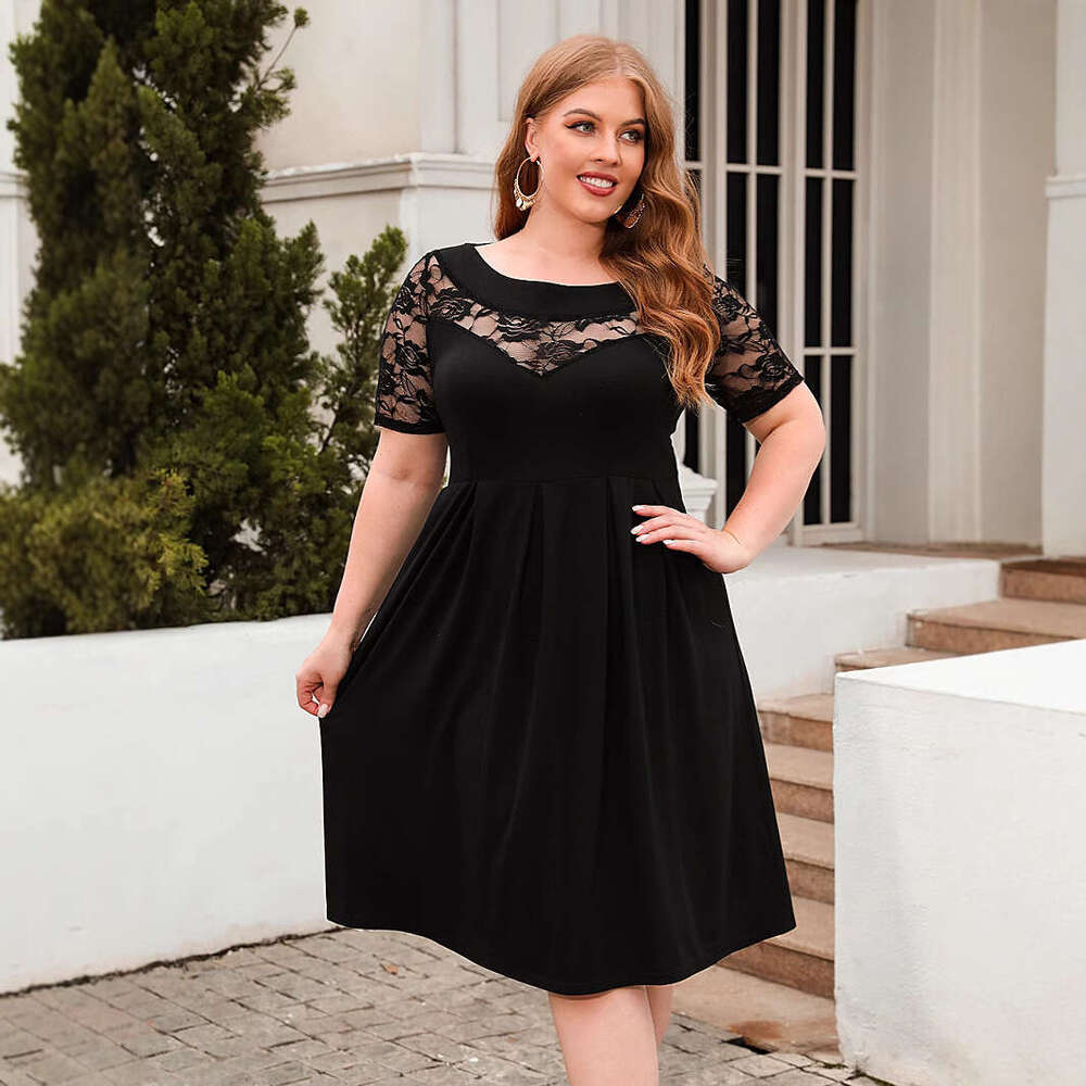Plus Size Tender Beach Dress Womens Dress Birthday Dress Luxury Dress New Hollowed Out Lace Casual Loose Fitting Vacation Commuting Dress Oversized Wo