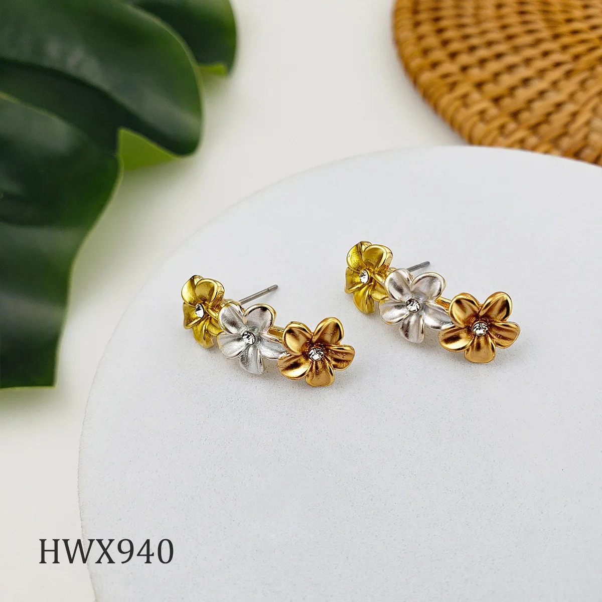 Hawaiian Tri Color Plumeria Floral Drop Earrings Cluster Flower Studs Bohemia Polynesian Tonga Chuuk Island Jewelry 250515