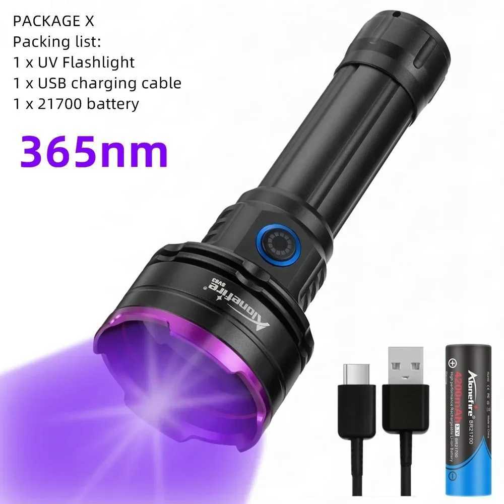 Alonefire SV83 Power UV Flashlight 365nm 30W Ultraviolet Rechargeable Torch Light by 21700 Battery for Scorpion Money Pets Stain Z250514